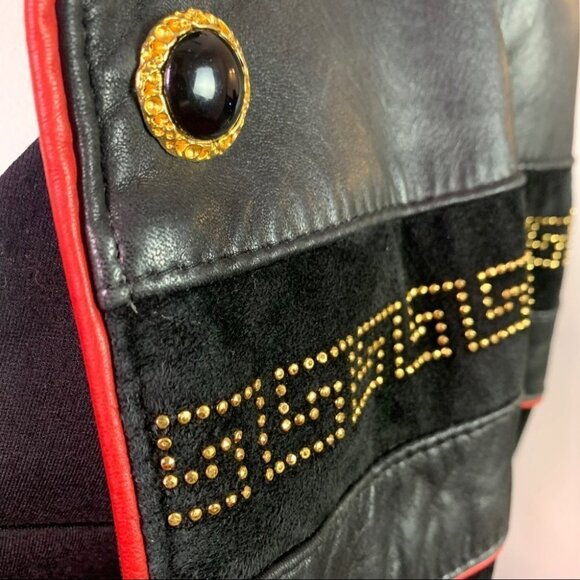 DI CAPRA INTERNATIONAL LEATHER JACKET WITH RED LEATHER TRIM GOLD BUTTONS LARGE - Picture 10 of 12